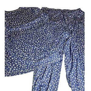 Netsmile Womens Blue Polka Dot Pajama Set Long Sleeve Top Wide Leg Pants 3XL NEW